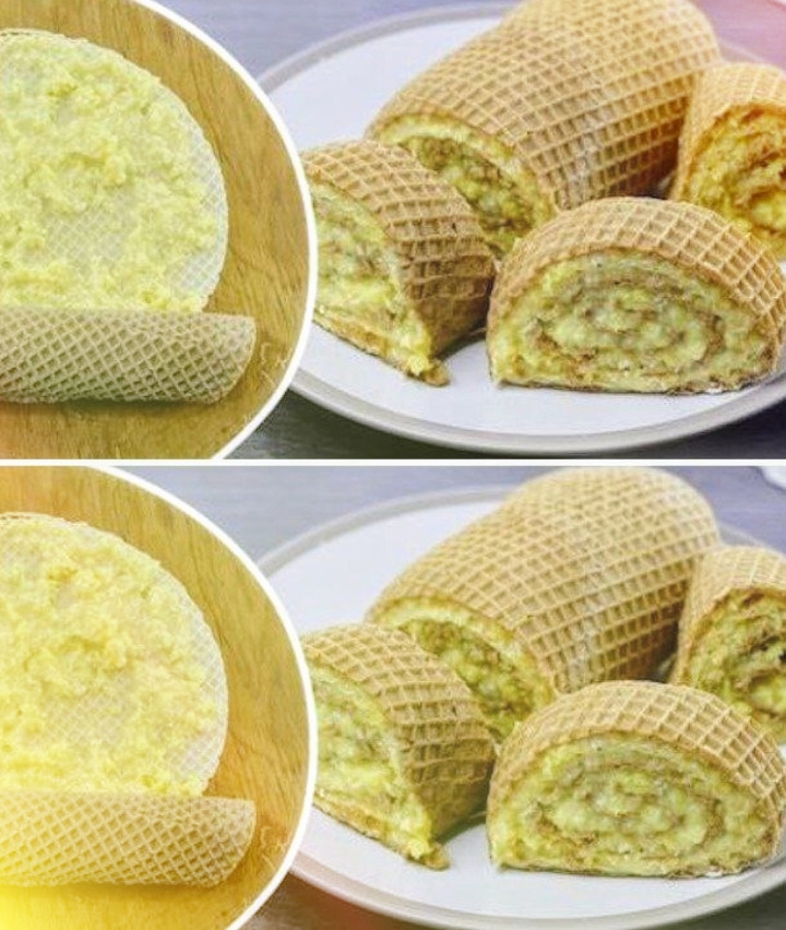 Рулет из вафельных коржей к чаю. Без духовки за 5 минут!