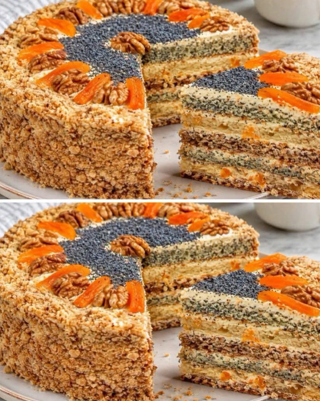 Торт с маком, грецкими орехами и курагой